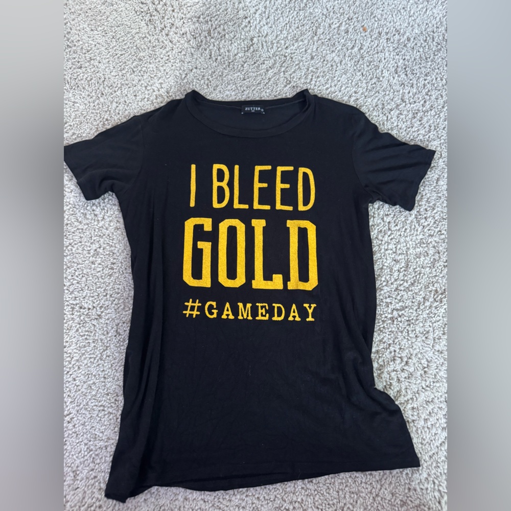 Black Short Sleeve Tee with Gold Print